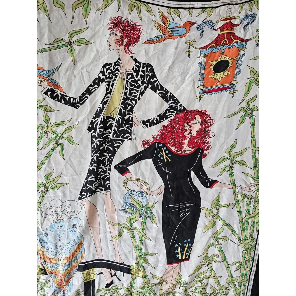 Thom Smith Atelier XXI Large Square Silk Scarf Fashion Illustration Bamboo Print